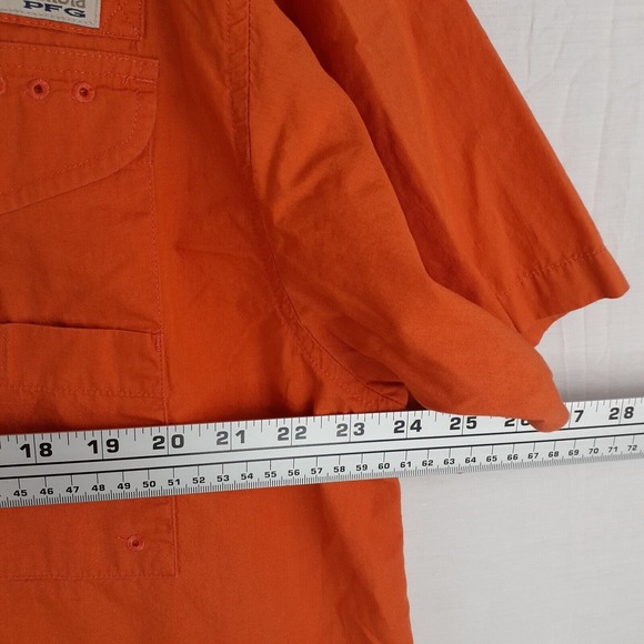 Columbia PFG Mens Large Button Up Orange Shirt Vented Back Fishing Cargo Pockets - Picture 12 of 12